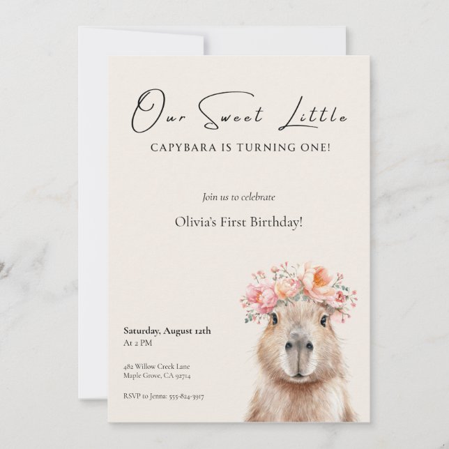 Capybara Birthday Invitation • Little One (Front)