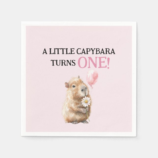Capybara Birthday Napkin • First Birthday (Front)