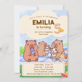 Capybara Birthday Picnic Invitation