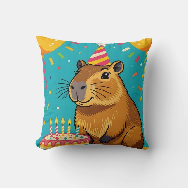 Capybara Birthday Throw Pillow (Front)