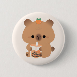 Capybara Boba 2 Inch Round Button