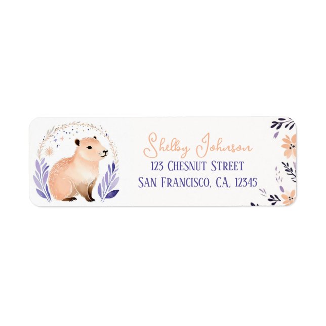Capybara Boho Floral Design - Adresse de retour (Devant)