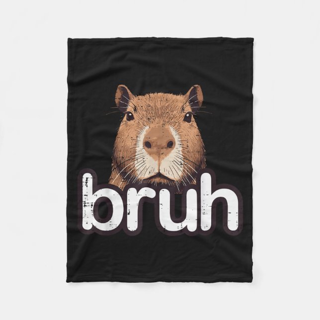Capybara Bruh Funny Capy Meme Rodent Men Boys Kids Fleece Blanket (Front)