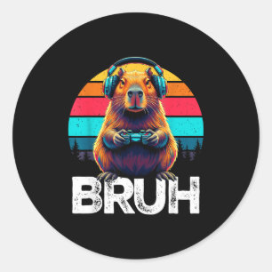 Capybara Bruh Funny Gamer Retro Capybara Gaming Classic Round Sticker