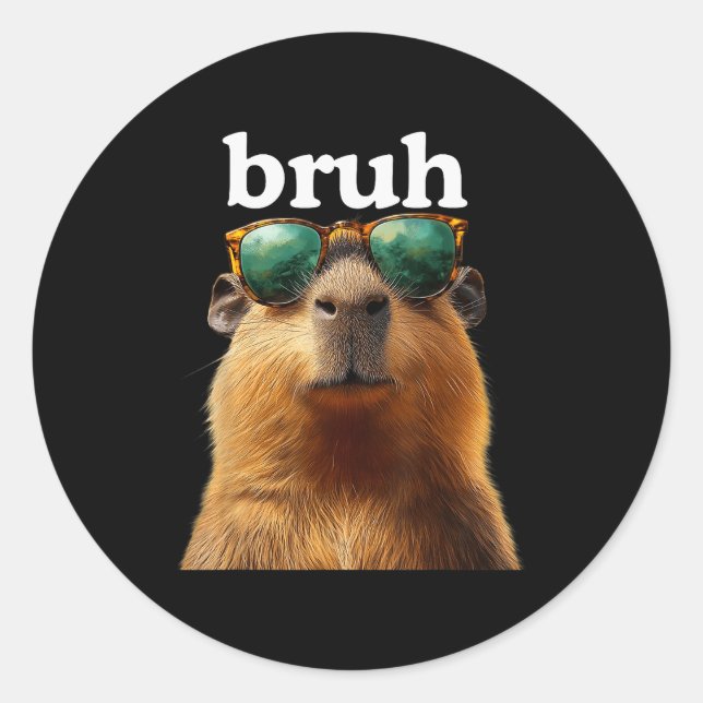 Capybara Bruh With Sungles Funny Meme Lovers Men W Classic Round Sticker (Front)