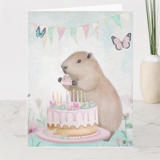 Capybara Cakefest Kids Birthday Greeting Card (Front)