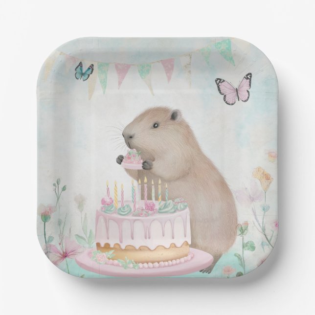 Capybara Cakefest Kids Party Paper Plates (Front)
