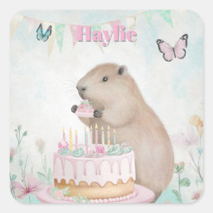 Capybara Cakefest Kids Party Sticker - Pink Custom