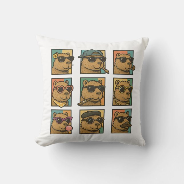 Capybara Calm Crew Throw Pillow (Front)