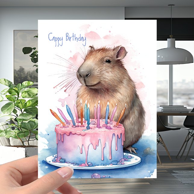 Capybara + Candles Cake - "Cappy" Happy Birthday Card (Creator Uploaded)