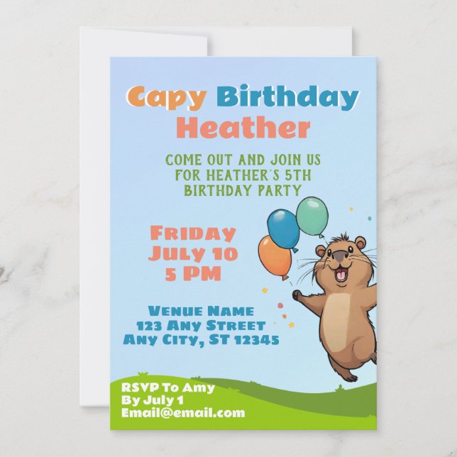 Capybara Capy Birthday Party Invitation (Front)
