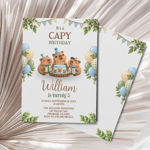 Capybara Capy Party Cute Blue Kawaii Boy Birthday Invitation