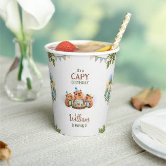 Capybara Capy Party Cute Blue Kawaii Boy Birthday Paper Cups
