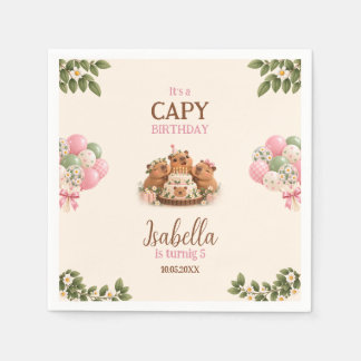 Capybara Capy Party Cute Pink Kawaii Girl Birthday Napkin