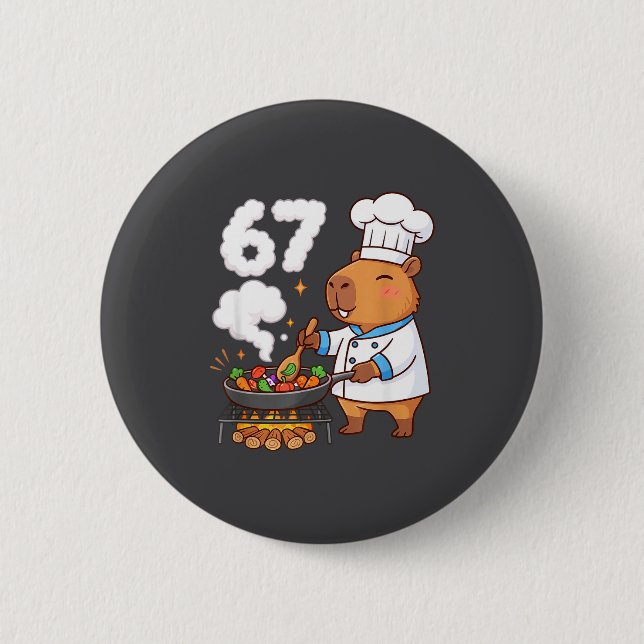 Capybara Chef 67 Six Seven Funny Brain Rot Meme Gr 2 Inch Round Button (Front)