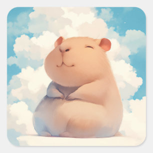 Capybara Chilling on a Cloud Square Sticker