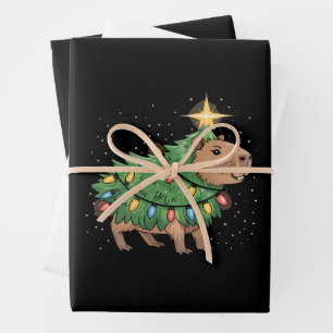 Capybara Christmas Gifts Capy Funny Xmas Tree Wrapping Paper Sheet