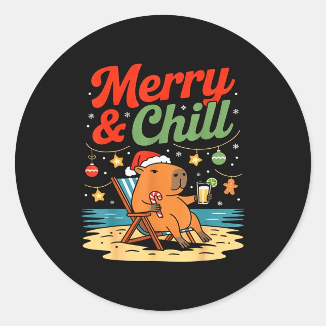 Capybara Christmas Holiday Beach Vibes Merry And C Classic Round Sticker (Front)