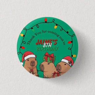 Capybara Christmas Lights Birthday Party  1 Inch Round Button