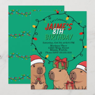 Capybara Christmas Lights Birthday Party Invitation