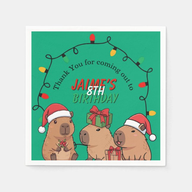 Capybara Christmas Lights Birthday Party  Napkin (Front)