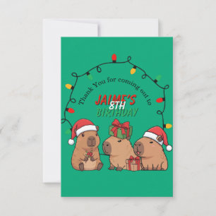Capybara Christmas Lights Birthday Party  Thank You Card
