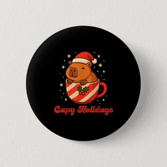 Capybara Christmas Shirt, Funny Capy Holidays  2 Inch Round Button (Front)