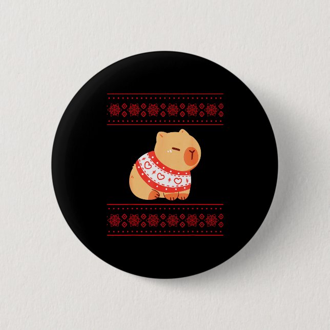 Capybara Christmas Sweater  2 Inch Round Button (Front)