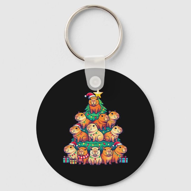 Capybara Christmas Tree Funny Capybara Xmas  Keychain (Front)