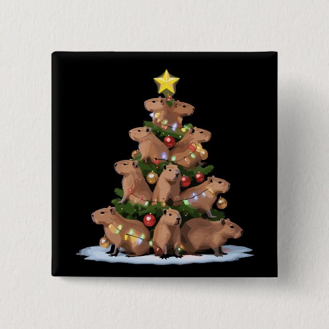 Capybara Christmas Tree Gift Funny Xmas Capy 2 Inch Square Button (Front)