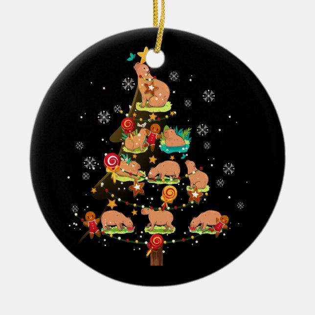 Capybara Christmas Tree Merry Christmas animal zoo Ceramic Ornament (Front)