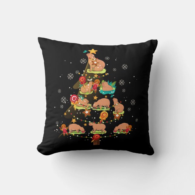 Capybara Christmas Tree Merry Christmas animal zoo Throw Pillow (Front)