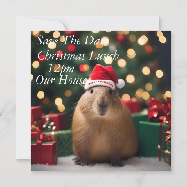 "Capybara Claus: A Festive Bokeh Wonderland" Save The Date (Front)