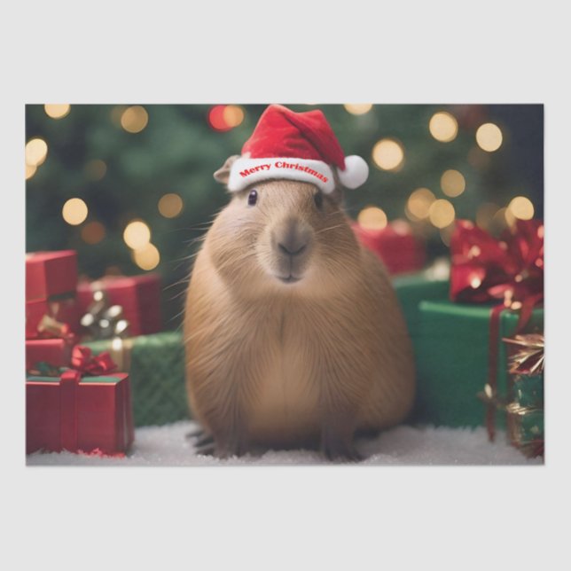 "Capybara Claus: A Festive Bokeh Wonderland" Tissue Paper (Front)