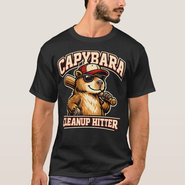 Capybara Cleanup Hitter Baseball Funny T-Shirt (Front)