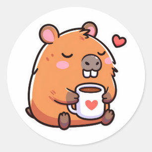 Capybara coffee love classic round sticker
