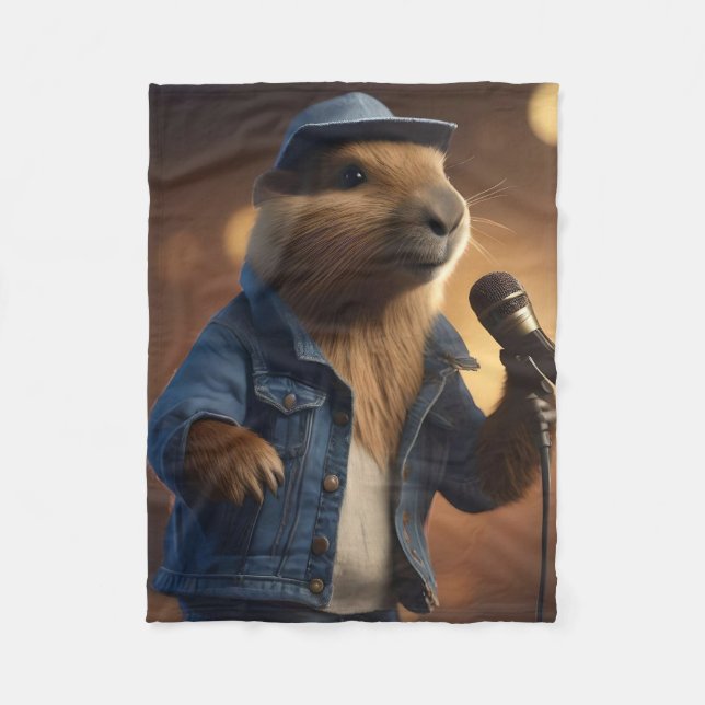 "Capybara Cowboy: Serenading the Wild West" Fleece Blanket (Front)