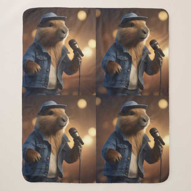 "Capybara Cowboy: Serenading the Wild West" Sherpa Blanket (Front)