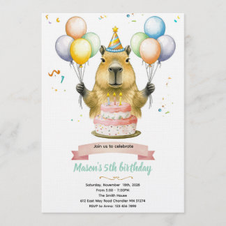Capybara cute birthday invitation