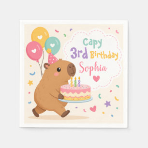 Capybara Cute Girl Capy 3rd Birthday Pink Cake Napkin