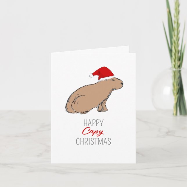 Capybara Cute Retro Hand-Drawn Christmas Card (Front)
