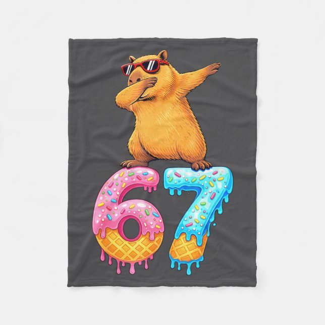 Capybara Dabbing 67 Ice Cream Drip 67 Birthday Boy Fleece Blanket (Front)
