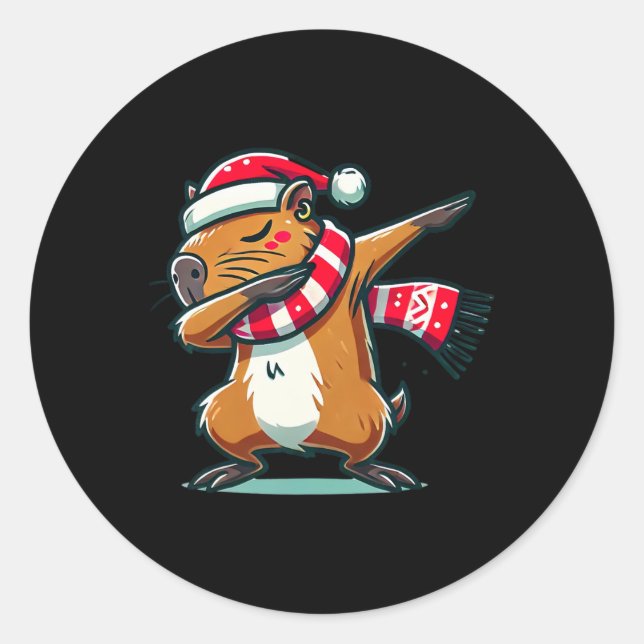 Capybara Dabbing Christmas Funny Santa Xmas  Classic Round Sticker (Front)