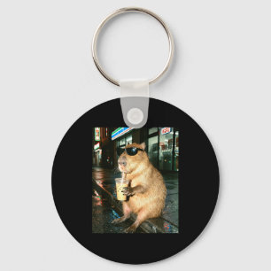 Capybara drinking iced coffee, capybara photo meme keychain
