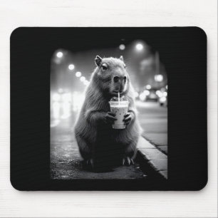Capybara drinking iced coffee funny animals meme mouse pad