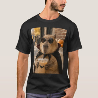 Capybara Drinking Iced Coffee Halloween Meme T-Shirt