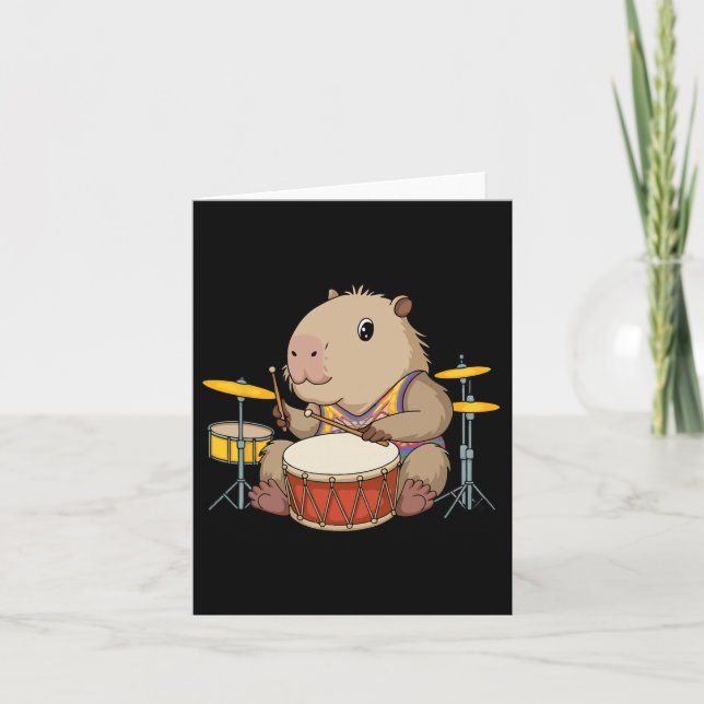 Capybara Drummer Playing Drums Rodents Funny Capyb Card (Front)