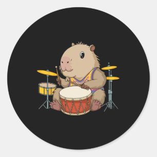 Capybara Drummer Playing Drums Rodents Funny Capyb Classic Round Sticker