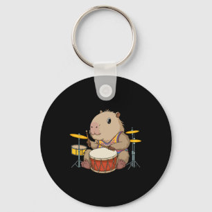 Capybara Drummer Playing Drums Rodents Funny Capyb Keychain