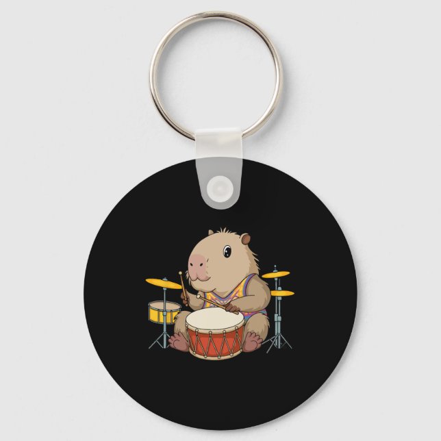 Capybara Drummer Playing Drums Rodents Funny Capyb Keychain (Front)